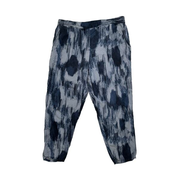 GAP Blue Brushstrokes Lyocell Track Pant Size Large Womens Elastic Waist Pockets - Picture 1 of 8